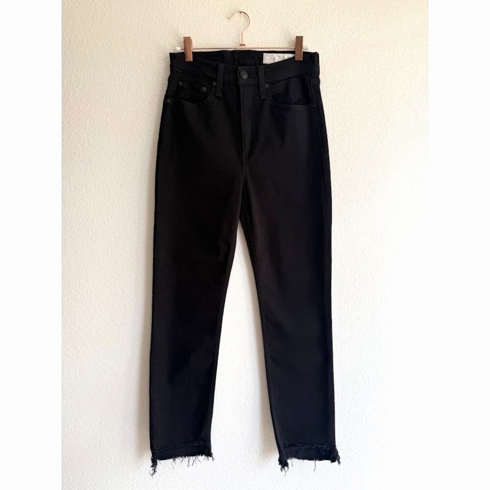 Rag & Bone Wren High Rise Slim Straight Leg Raw Step Hem Jeans in Black size 27
